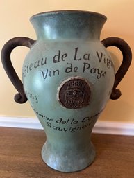 Painted Clay Urn Vase With French Wine Motif