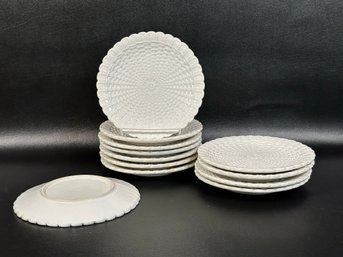 A Pretty Set Of Twelve Lattice-Patterned Ceramic Plates Made In Italy