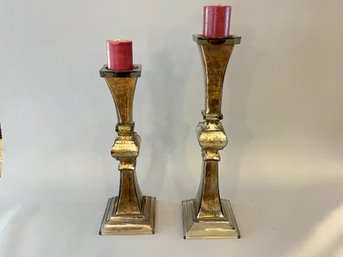 Pair Of Large Glass Candle Sticks By Z Gallerie