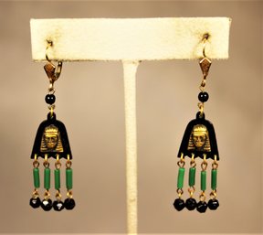 Vintage Plastic Pierced Earrings Egyptian Pharaohs