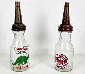 Antique Glass Motor Oil Bottles - Sinclair And Red Crown