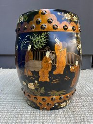 Black & Gold Chinoiserie Ceramic Garden Stool 1 Of 2