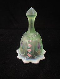 Green Floral Fenton Grape Paneled Glass Bell