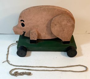 Vintage Wooden Pig Pull Toy