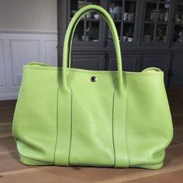 Gorgeous HERMES - GARDEN PARTY 36 - Leather Bag In Apple Green Clemence Leather - Very Nice - Made In France