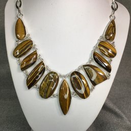 VERY Substantial Sterling Silver / 925 Necklace With Tiger Eye - SUPER Highly Polished Stones - Very Pretty