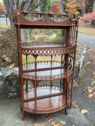 Antique Demi-Lune Etagere, 4 Shelf, Mirrored Back Display Case