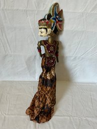 Vintage Carved Wood Indonesian Articulated Golek Rod Puppet