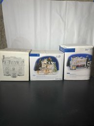 THREE MINT IN BOX DEPARTMENT 56 CHRISTMAS VILLAGE SETS