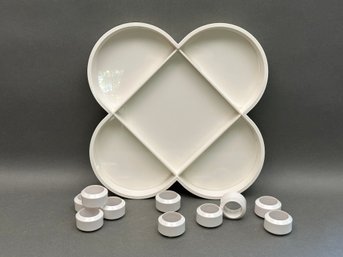 Vintage Clover Snack Dish & Napkin Rings In White