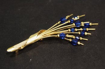 Vintage Gold Filled Brooch Having Blue Glass Stones