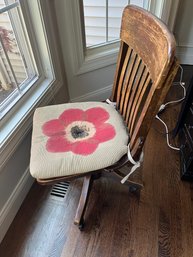 Rolling Vintage Wooden Desk Chair