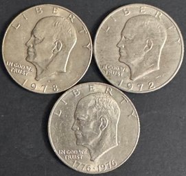 Lot Of 3 Eisenhower Dollars 1972-D, 1976, 1978