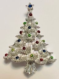 SIGNED GERRYS VINTAGE SILVER TONE CHRISTMAS TREE BROOCH