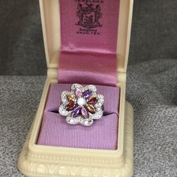 Wonderful 925 / Sterling Silver Ring With Multi Color Gemstones Flower Ring - Amethyst - Topaz & More !