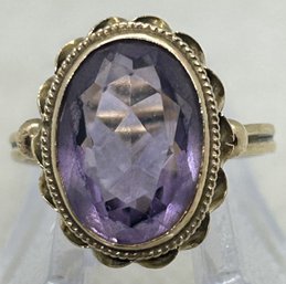 Stunning Vintage 14K Yellow Gold Ring With Highly Faceted Amethyst Gemstone- 4.1 Grams