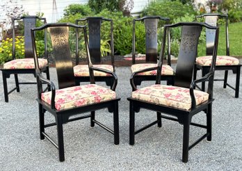 A Set Of 6 Vintage Black Lacquer Dining Chairs Chin Hua Collection By Raymond K. Sobota For Century Furniture