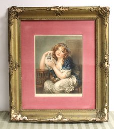 A Girl With Doves Print Signed Sydney E. Wilson