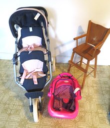 Corelle Twin Stroller, Graco Bassinet & Wood High Chair