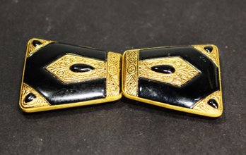 Art Deco Czech. Brass And Glass Gilt Two-part Belt Buckle 1920s