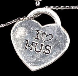 Vintage Sterling Silver I Love Mus Pendant On Chain