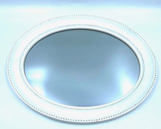 Vintage Oval Wall Mirror W/ White Weathered Finish
