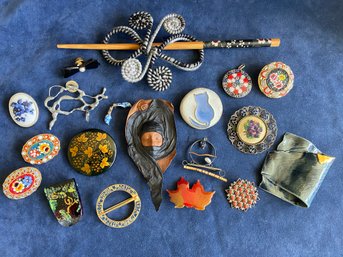 Assorted Collection Of Brooches Pins Jewelry Scarf Clips