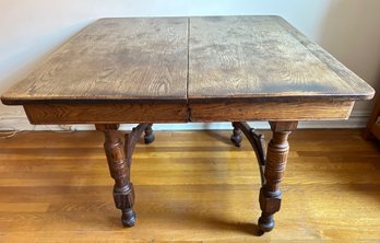 Vintage Solid Wood Expansion Table On Casters With 2 Leaves