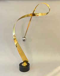 Unsigned Curtis Jere Brass Ribbon Sculpture On Marble Base