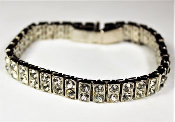 Vintage Rhodium Plated White Rhinestone Bracelet 7' Long