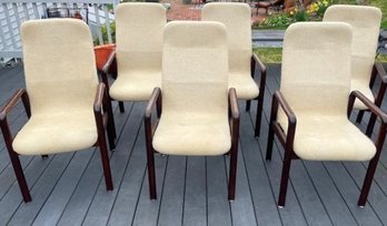 Six MCM Dyrlund Denmark Teak And Mohair Chairs