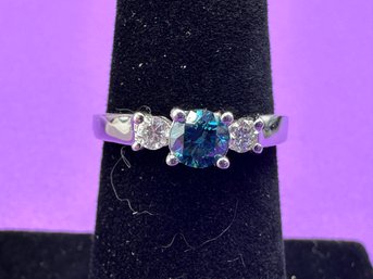 14K White Gold Blue Diamonds Ring