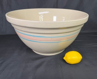 GIANT Vintage McCoy Pottery Ivory Pink/Blue Band 14' Mixing Bowl USA Ovenproof