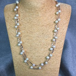 Beautiful Extra Long 925 / Sterling Silver & Cultured Freshwater Pearl Necklace - Measures 40' - VERY NICE !