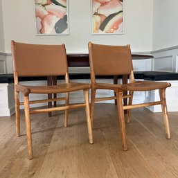 A Pair Of Pasadena Leather Side Chairs -tan - Retail $499 Each - Loc A