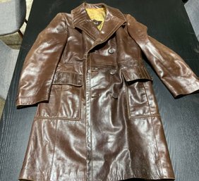 Vintage Cortefiel Mens Long Leather Coat ~ Size 42 ~ Made In Spain