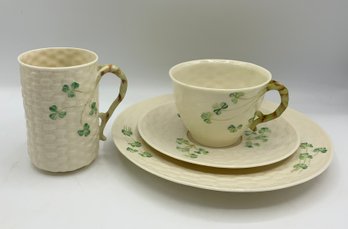 Belleek Cup, Saucer, Plate & Mug (C)