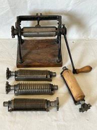 Antique Early 20th Century Manual Pasta Machine Maker With Interchangeable Rollers