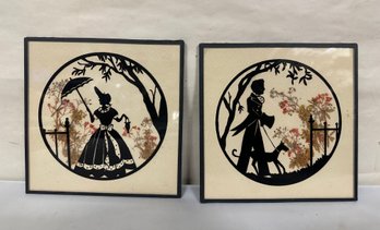 Lot Of Two Beautiful Vintage Silhouettes With Dried Flowers In The Frame. NN - B4