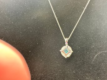 14K White Gold Necklace With  Blue Diamonds