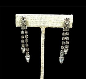 Vintage Rhinestone Screwback Glamour Dangle Earrings