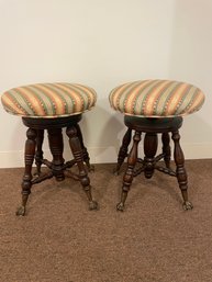 Antique Piano Stool With Glass & Brass Ball & Claw Feet