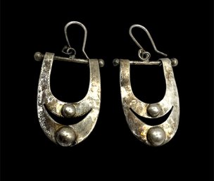 Vintage Sterling Silver Artisan Hammered Dangle Earrings