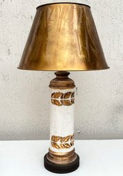 An Elegant Vintage Lamp With Brass Shade And Gilt Acanthus Leaf Banding