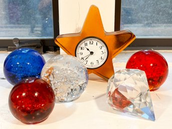 Art Glass Baubles And A Clock