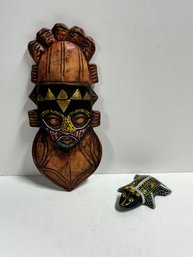 Carved Ghanian Mask And Small Animal Figure