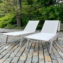 A Pair Of Gloster Teak And Mesh Chaises - 1 Of 2 - Loc A