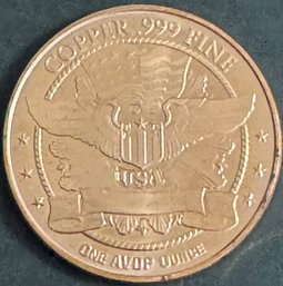 One AVDP Ounce .999 Fine Copper Round