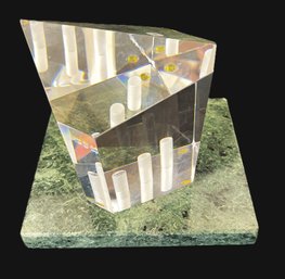 Signed Peter Vanderlaan 'Sarah's Room' Optical Glass Sculpture 11/1989, Numbered 1 0f 15? On Marble Slab Base