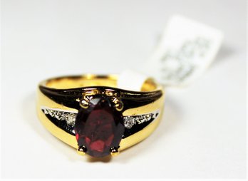 Vintage Gold Plated Garnet Ring Size 9 Never Worn With Tag